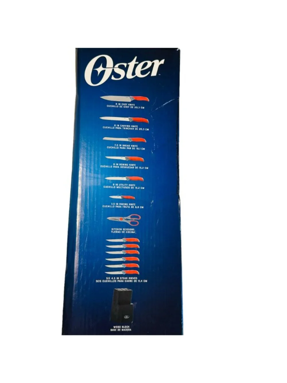 Oster 14-Piece Stainless Steel Cutlery Set With Red Handles & Wood Block